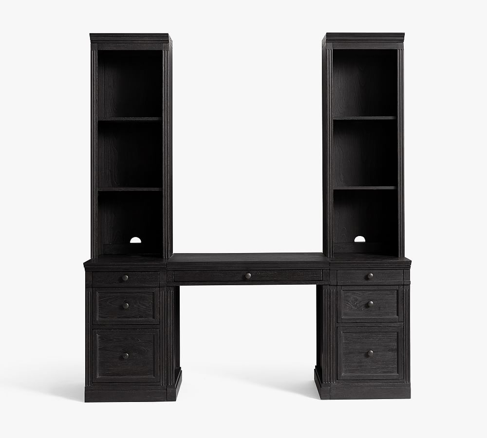 Livingston Desk with Bookcase Towers, Dusty Charcoal - Image 0