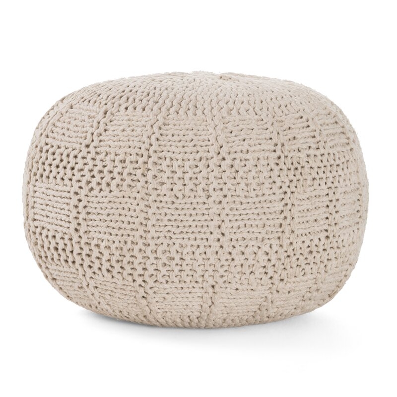 Guion 20'' Wide Round Pouf Ottoman, Ivory - Image 0