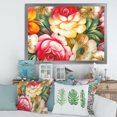 Yellow And Red Vintage Flowers - Traditional Canvas Wall Art Print - Image 0