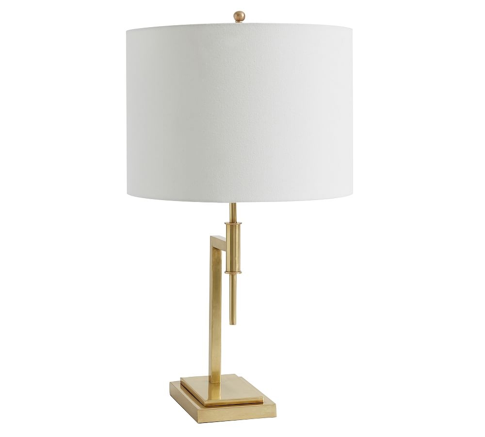 Atticus Metal 28" USB Table Lamp, Antique Brass with Ivory Shade - Image 0