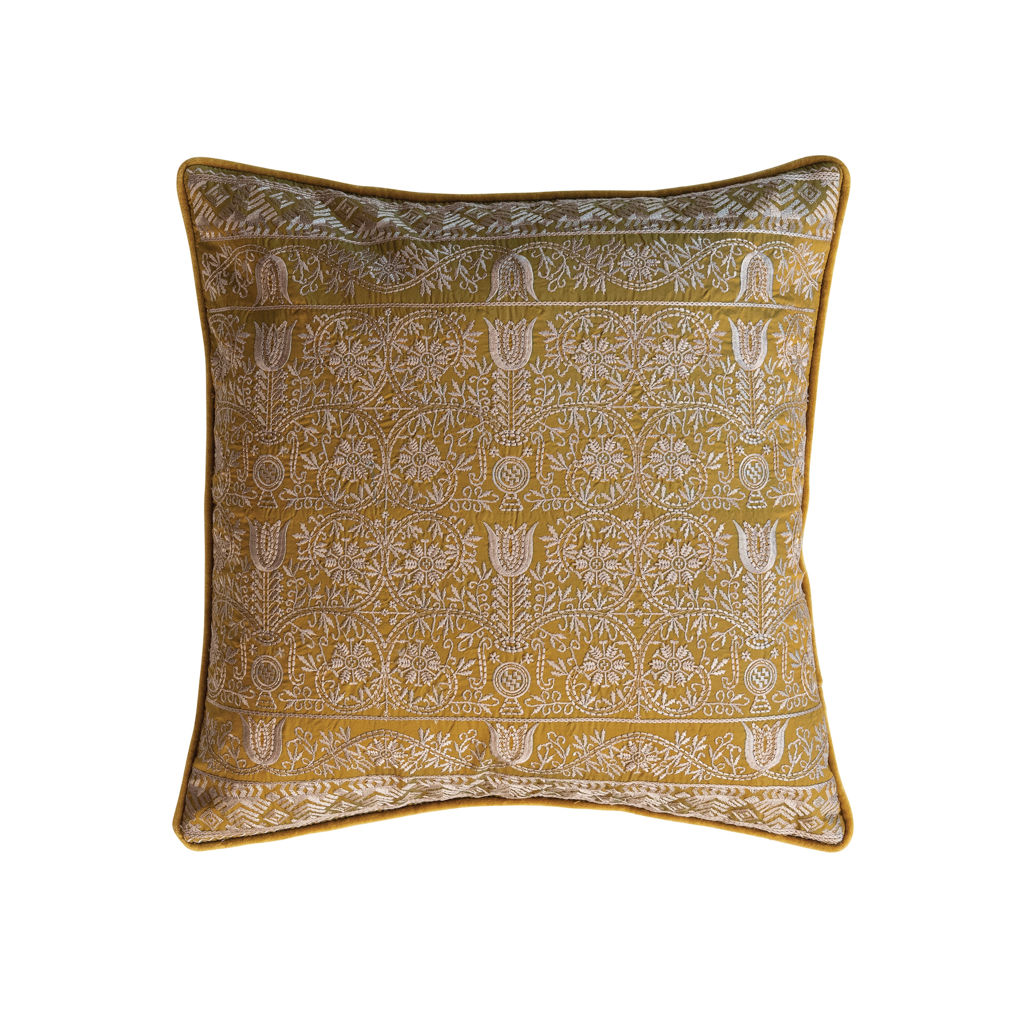 Cotton Velvet Pattern and Piping Pillow, Chartreuse - Image 0
