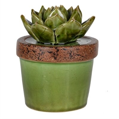 Silikou Ceramic Echeveria Plant Figurine in Green Pot - Image 0