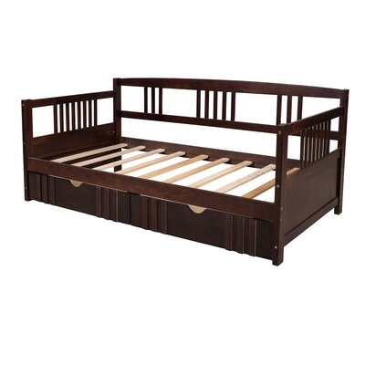 Espresso Double Sofa Bed Wooden Bed With Two Drawers - Image 0