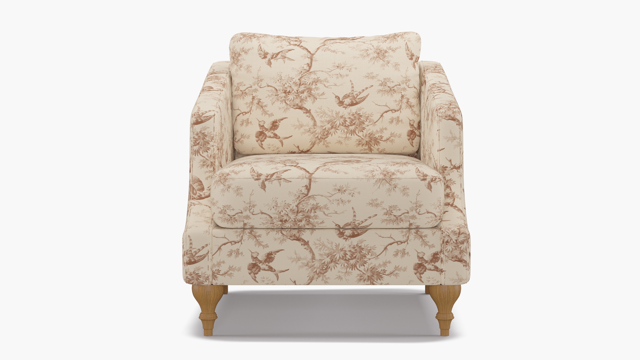 Slope Arm Chair, Terracotta Swallows, Natural Turned Wood Leg - Image 0