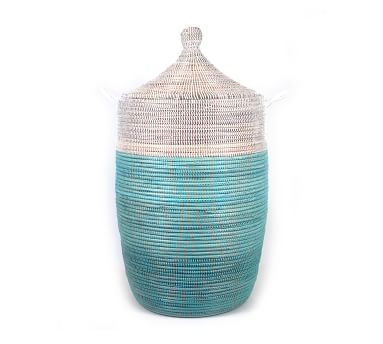 Tilda Two-Tone Woven Basket, Turquoise - Wide - Image 2