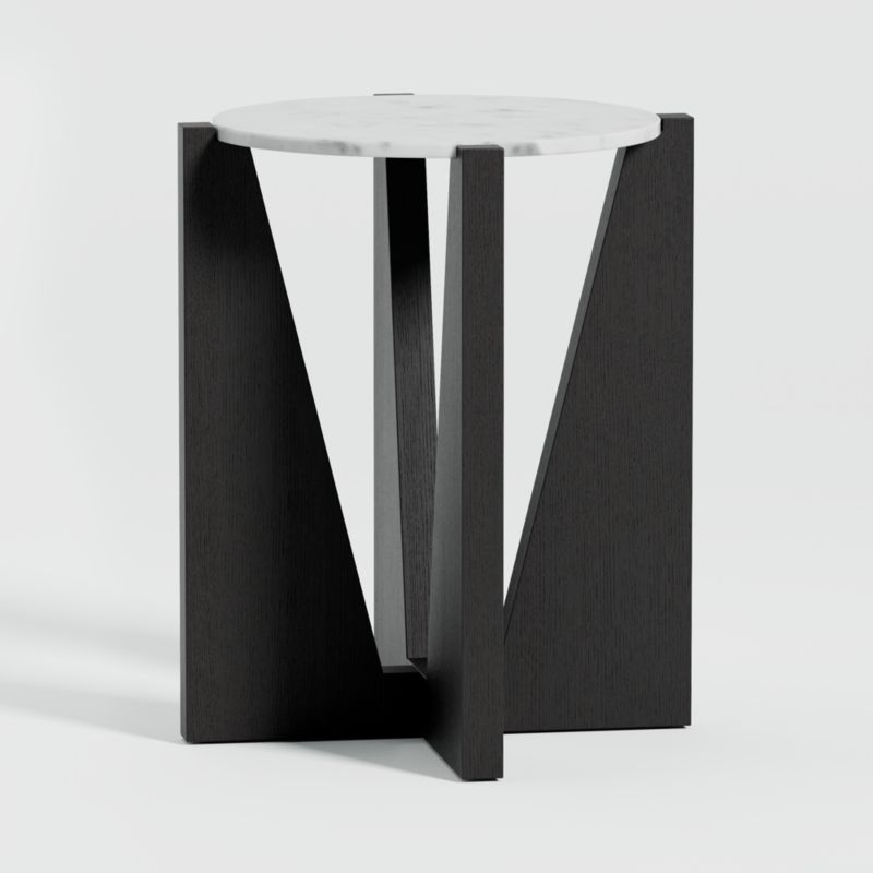 Miro White Marble Round End Table with Black Ebonized White Oak Wood Base - Image 1