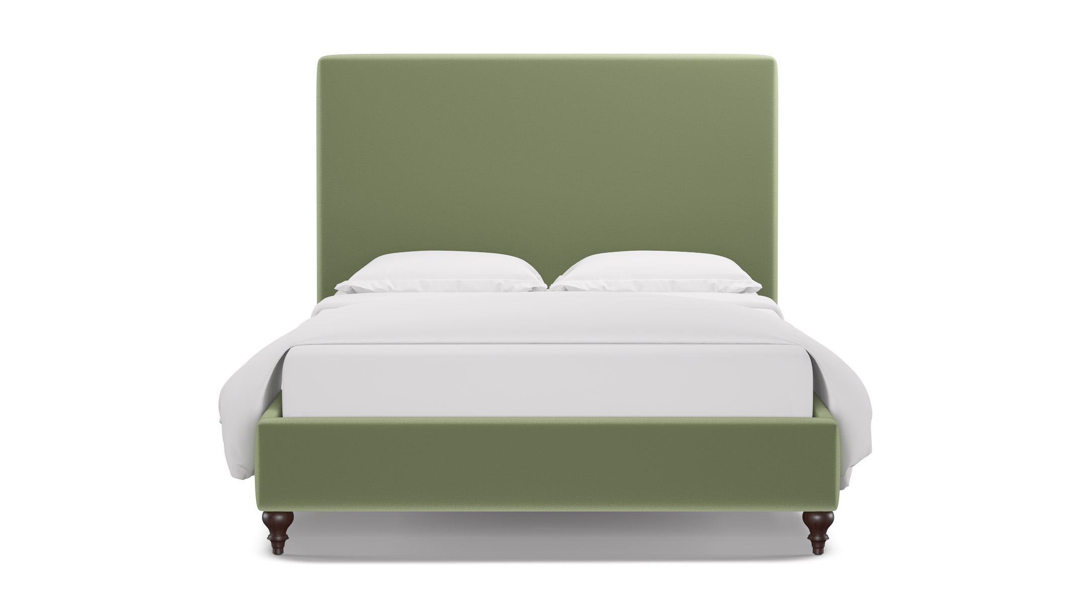 Classic Bed, Celadon Performance Plush Velvet, Espresso Traditional Turned Leg, Queen - Image 0