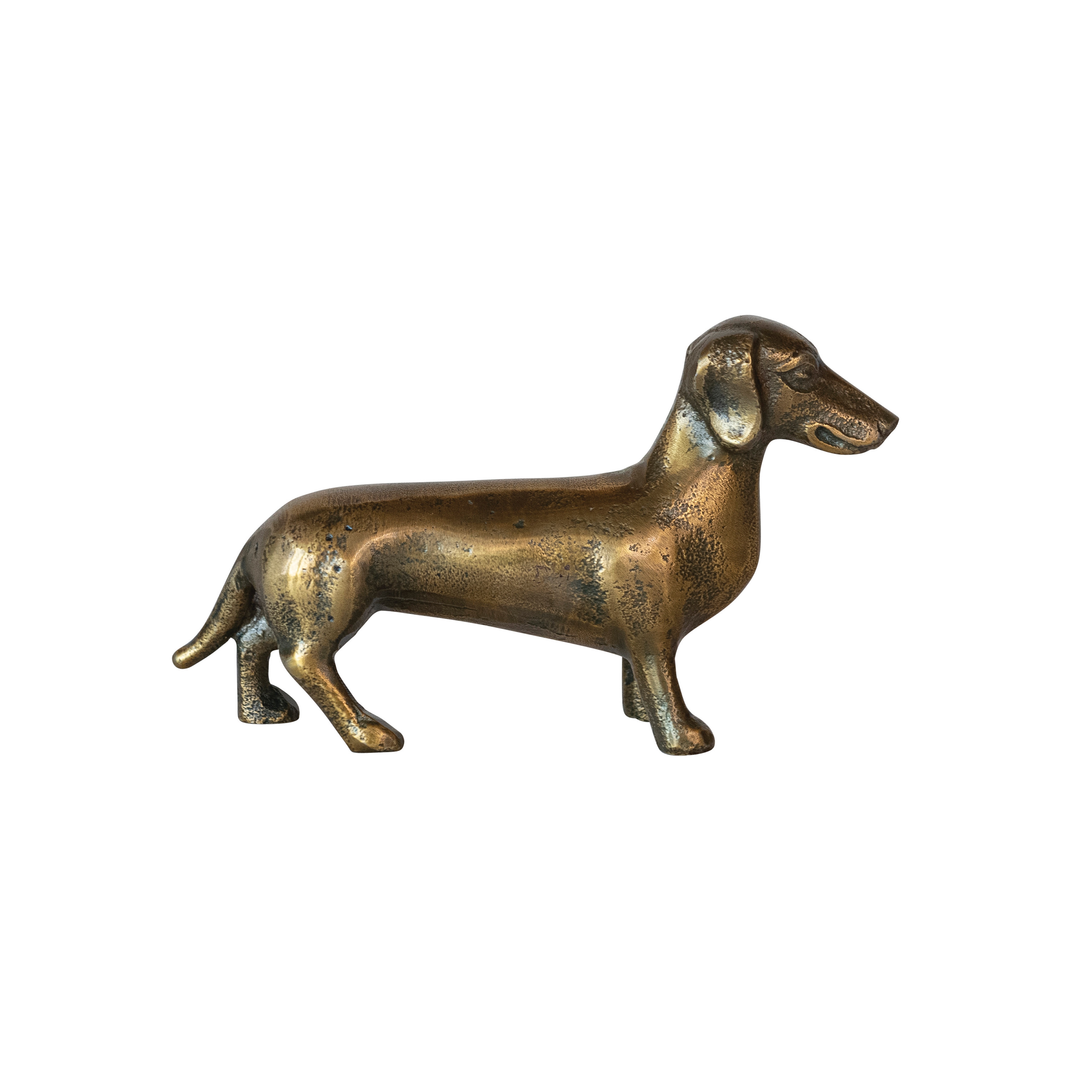 Antique Cast Aluminum Dachshund Accent Decor, Brass - Image 0
