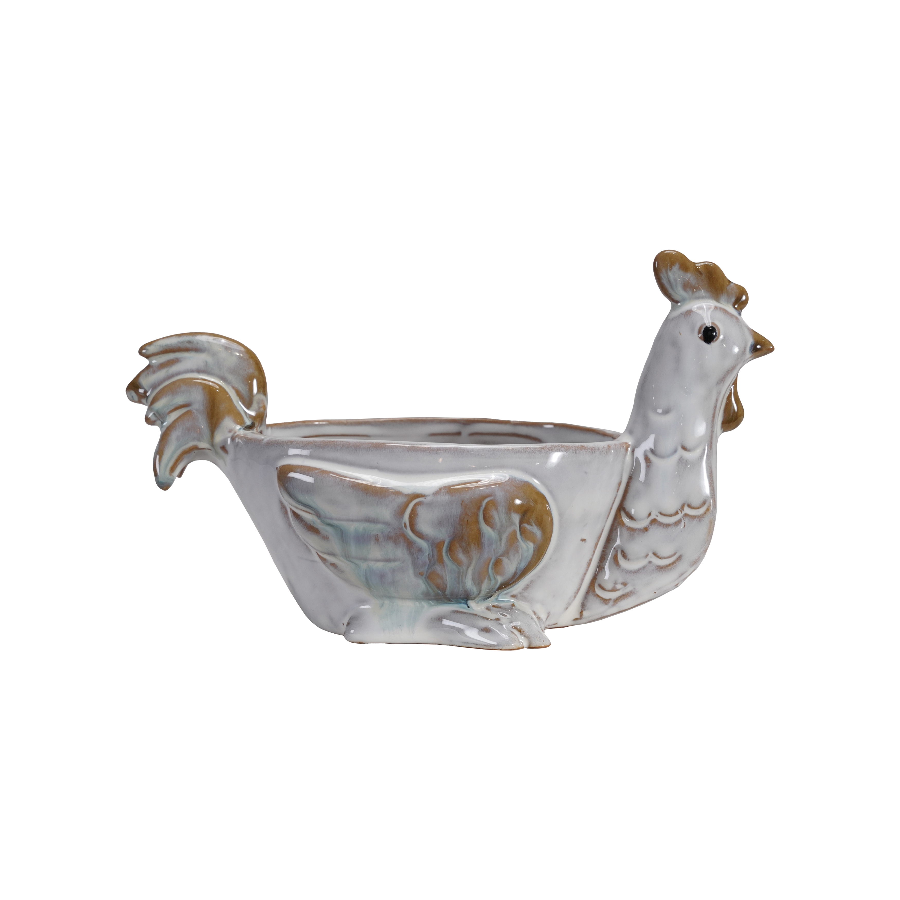 Stoneware Chicken Shaped Sponge Holder/Soap Dish with Reactive Glaze, White - Image 0