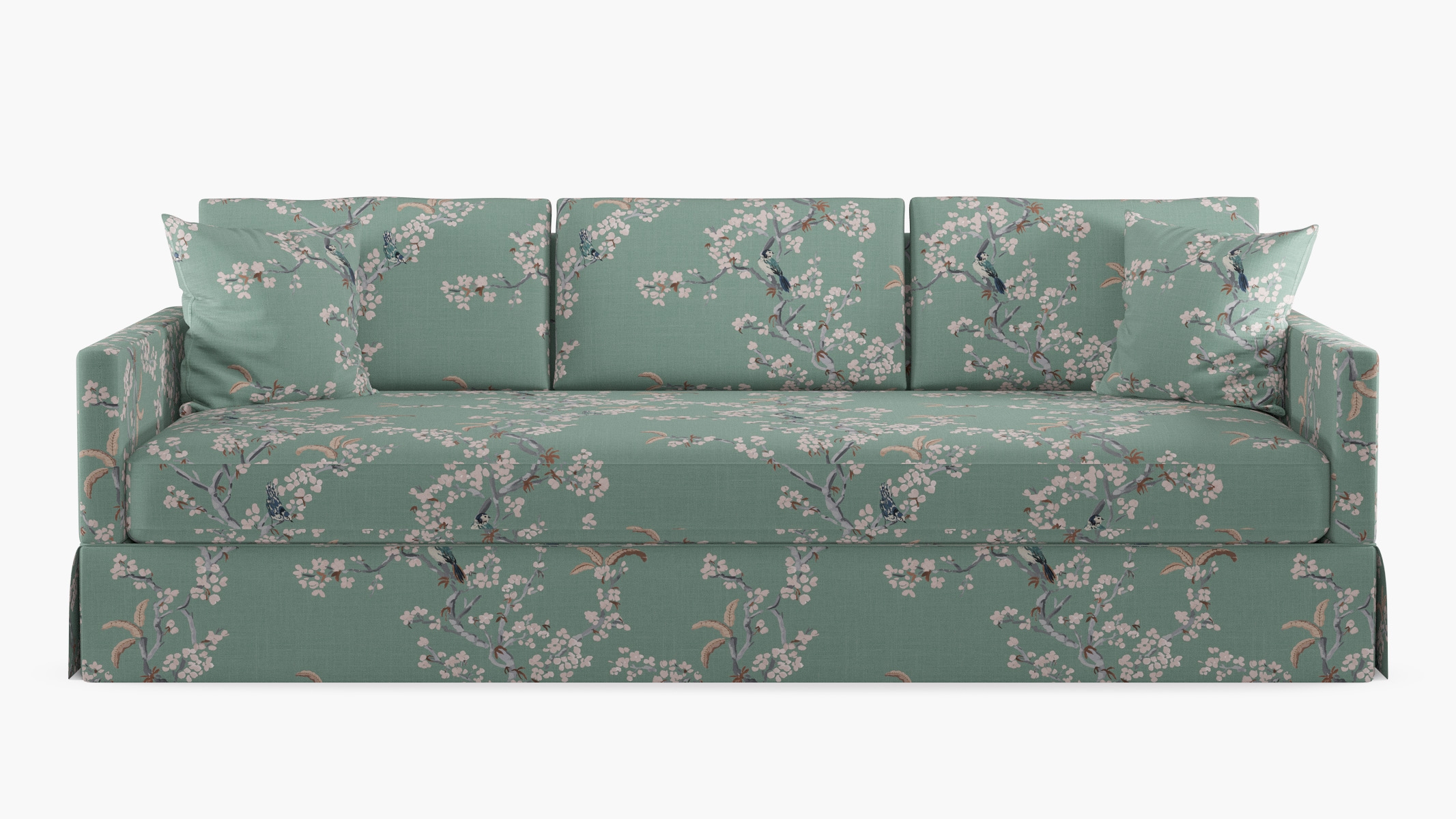 Skirted Track Arm Sofa, Mint Cherry Blossom, Extra Deep (43") - Image 0