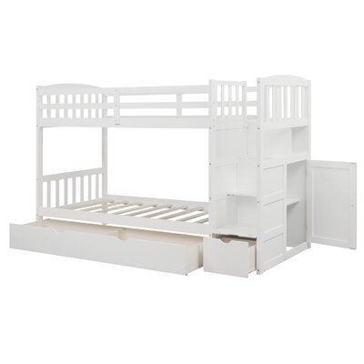 Twin Over Full/Twin Bunk Bed, Convertible Bottom Bed, Storage Shelves And Drawers, Gray - Image 0