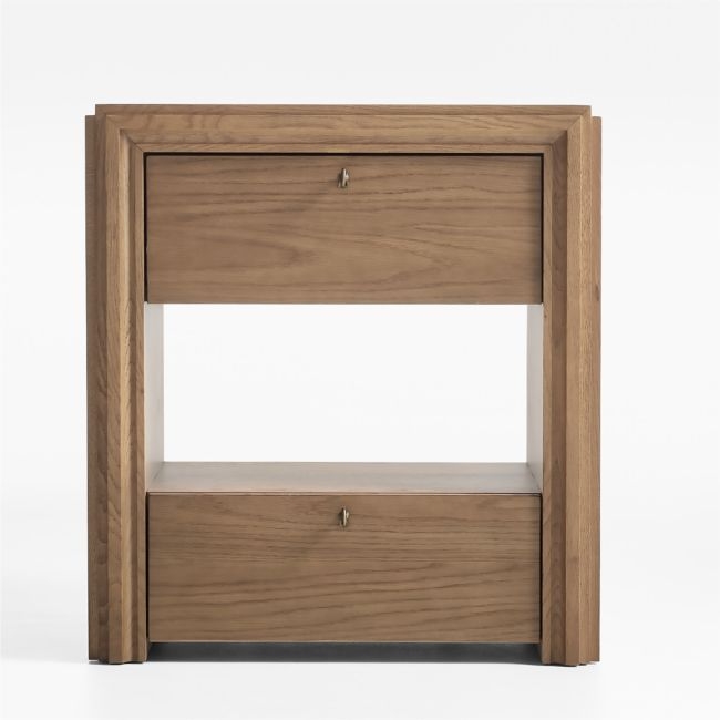 Caldwell 24" Travertine and Brown Oak Wood Nightstand by Jake Arnold - Image 0