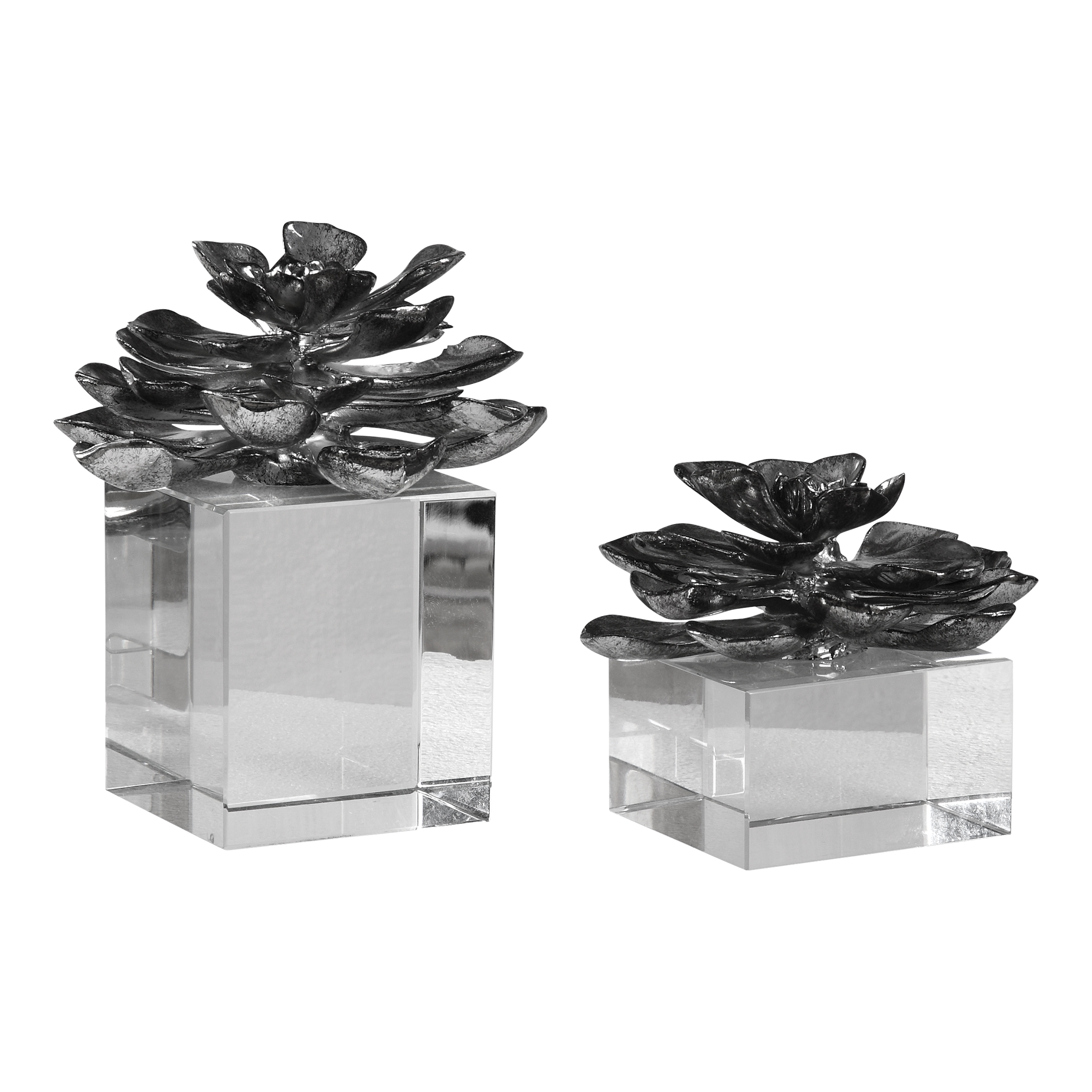 Indian Lotus Metallic Silver Flowers Set/2 - Image 4