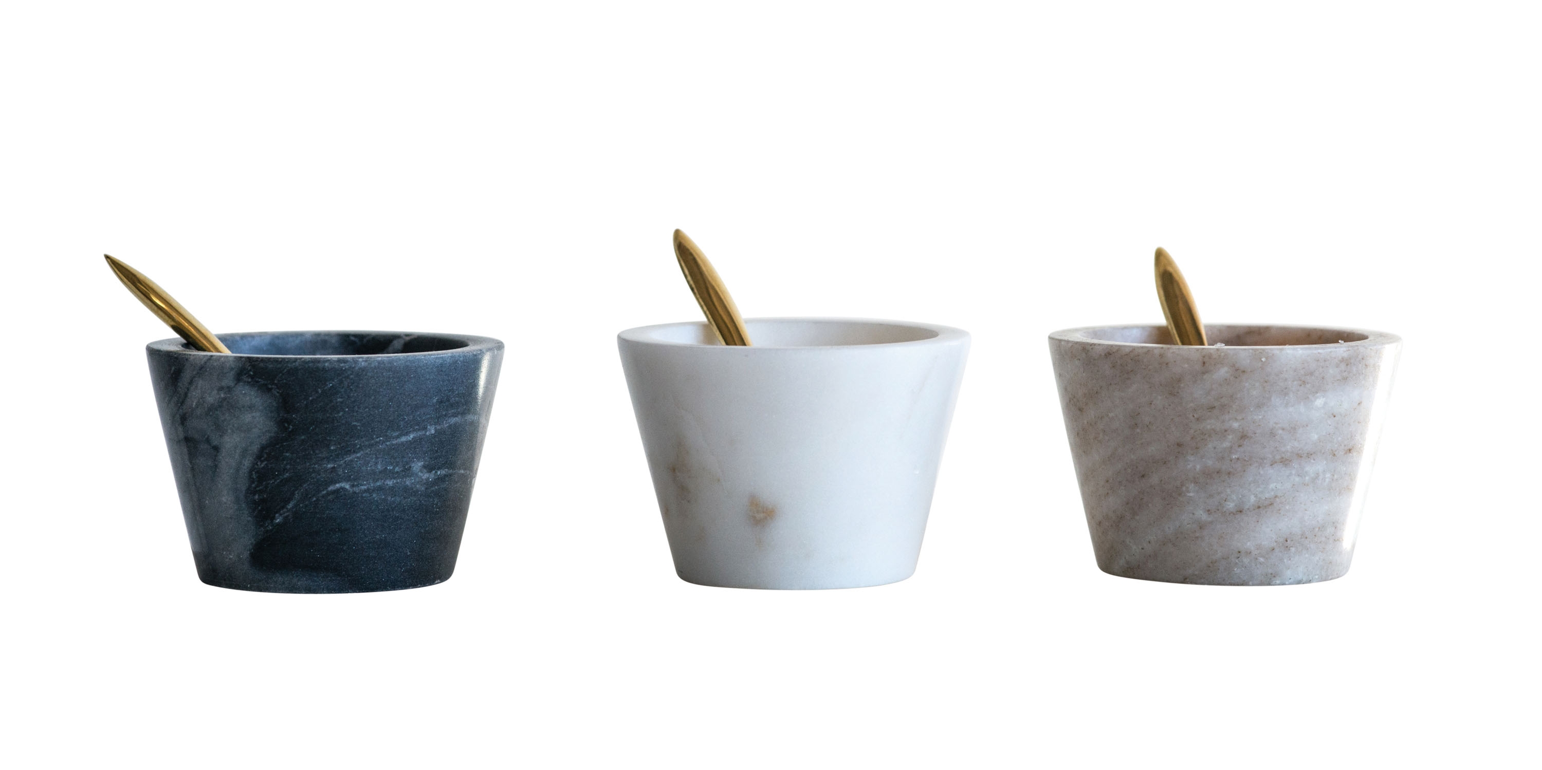 Blue, White & Brown Marble Pinch Pots with Brass Spoons (Set of 3 Colors) - Image 0