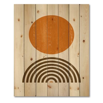 Abstract Minimal Orange Sun And Rainbow I - Modern Print On Natural Pine Wood - Image 0