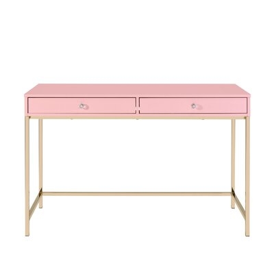 Writing Desk With 2 Storage Compartments, Pink And Gold - Image 0
