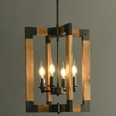 Loon Peak® 4 - Light Candle Style Rectangle / Square Chandelier With Woood Accents - Image 0