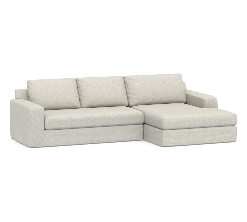Big Sur Square Arm Slipcovered Left Arm Loveseat with Wide Chaise Sectional and Bench Cushion, Down Blend Wrapped Cushions, Performance Heathered Basketweave Dove - Image 0