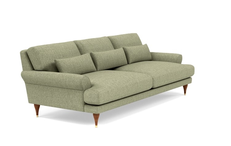 Maxwell Sofa with Green Sprout Fabric and Oiled Walnut with Brass Cap legs - Image 1