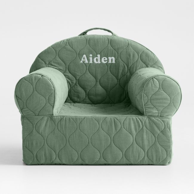 Large Iceberg Green Organic Cotton Quilted Corduroy Kids Lounge Nod Chair - Image 0