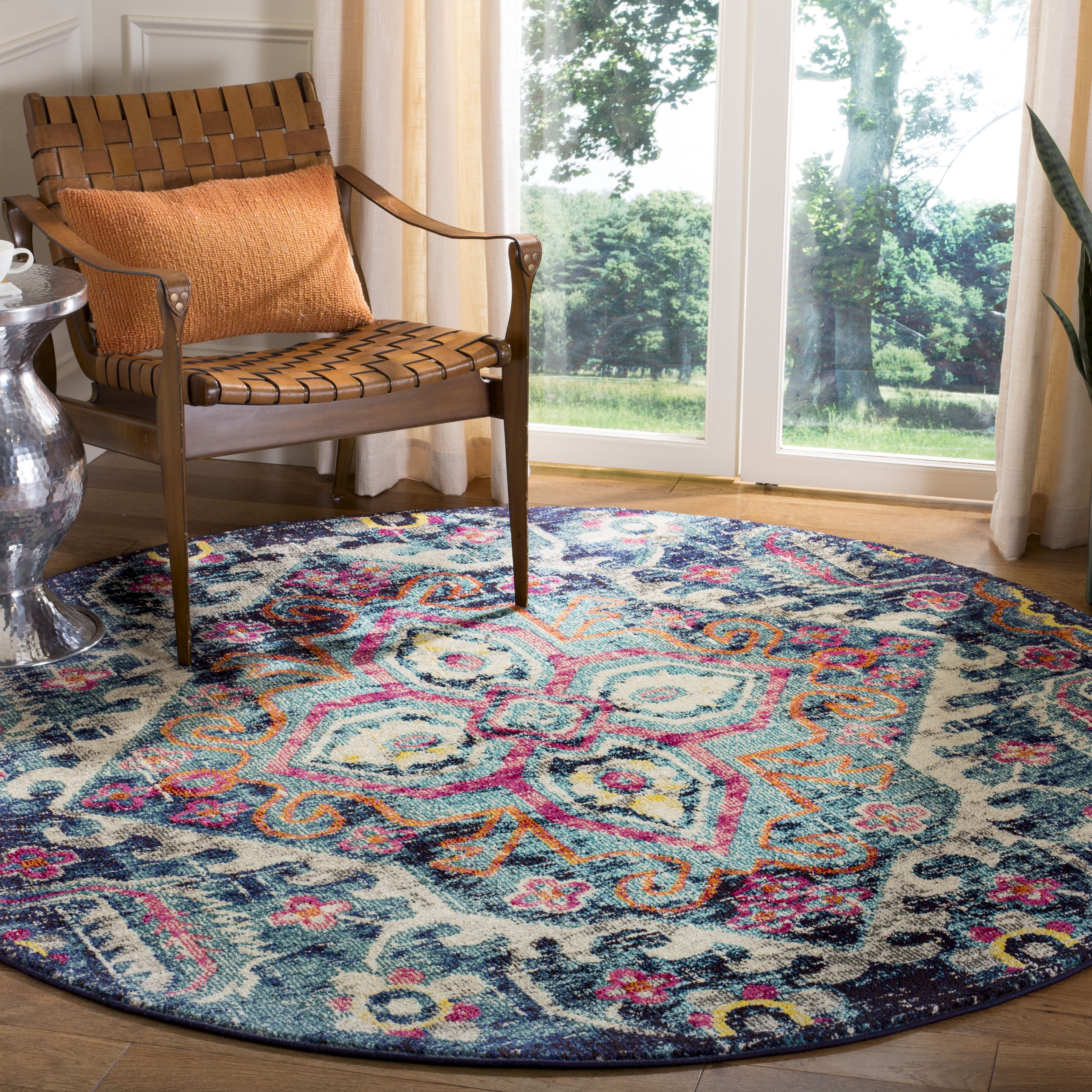 Arlo Home Woven Area Rug, MNC252J, Blue/Fuchsia,  6' 7" X 6' 7" Round - Image 1