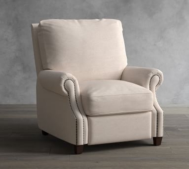 James Upholstered Recliner, Down Blend Wrapped Cushions, Performance Chateau Basketweave Oatmeal - Image 1