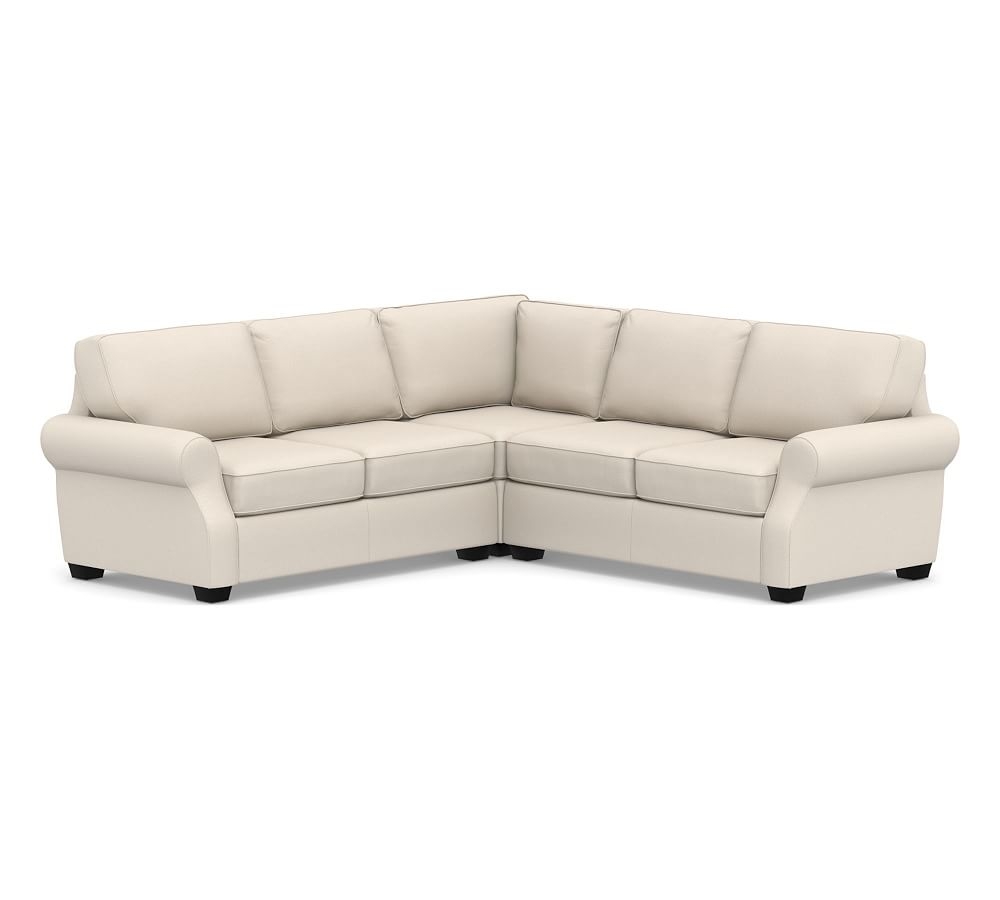 SoMa Fremont Roll Arm Upholstered 3-Piece L-Shaped Corner Sectional, Polyester Wrapped Cushions, Performance Brushed Basketweave Oatmeal - Image 0