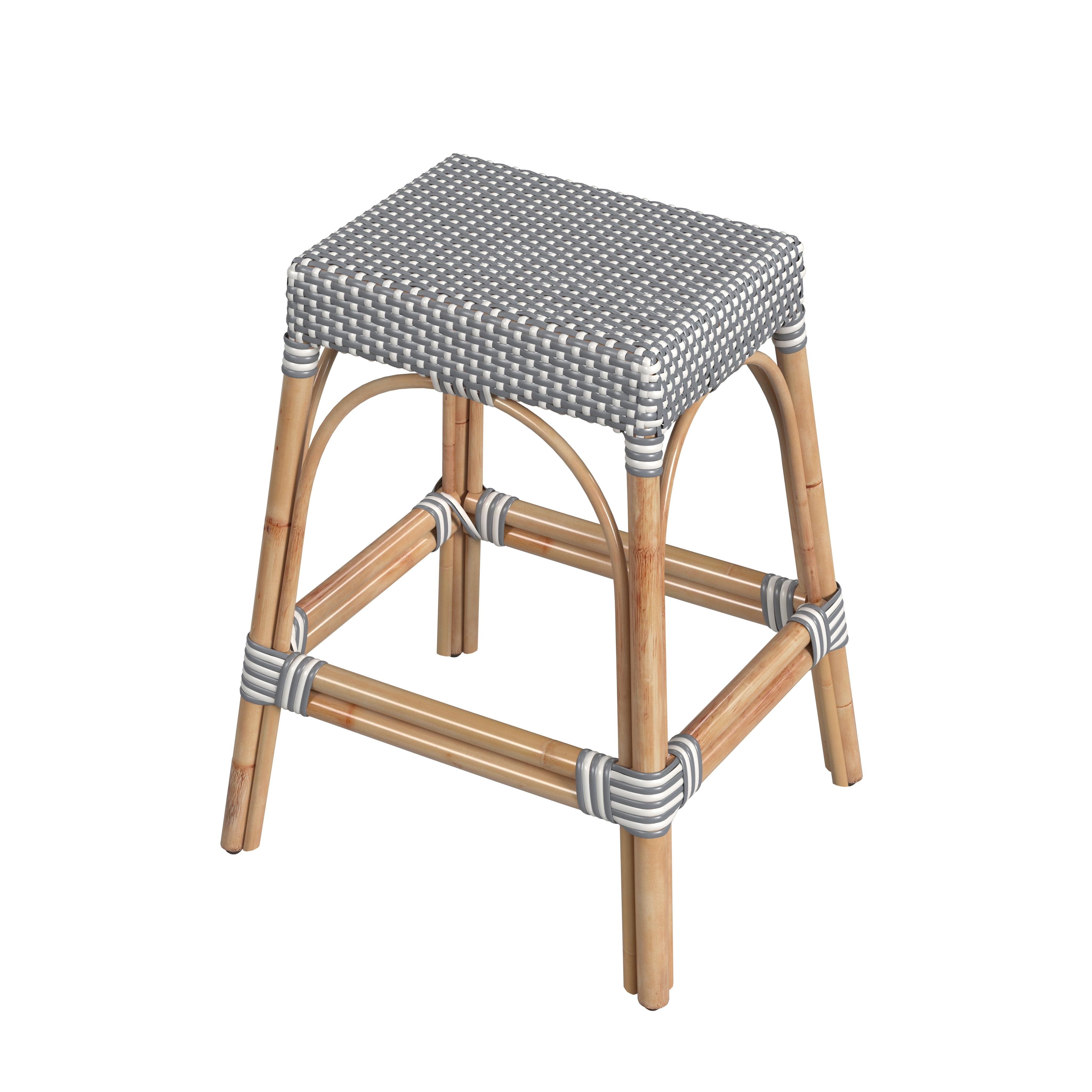 Robias White/Gray Dot / Natural Rattan Frame Counter Stool - Image 0