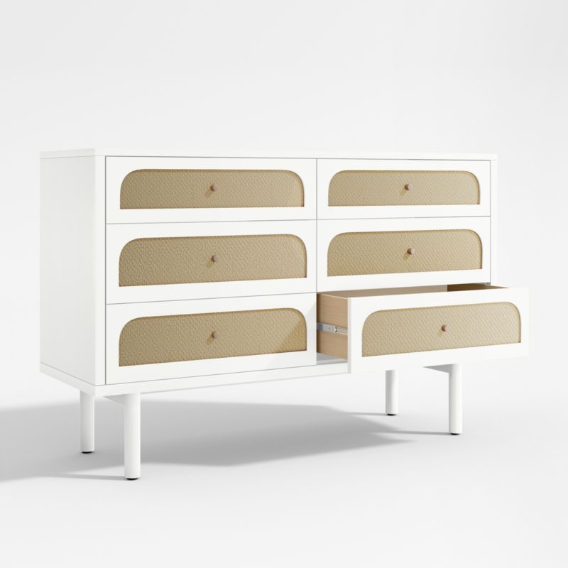 Maren White and Cane Wood 6-Drawer Dresser - Image 2