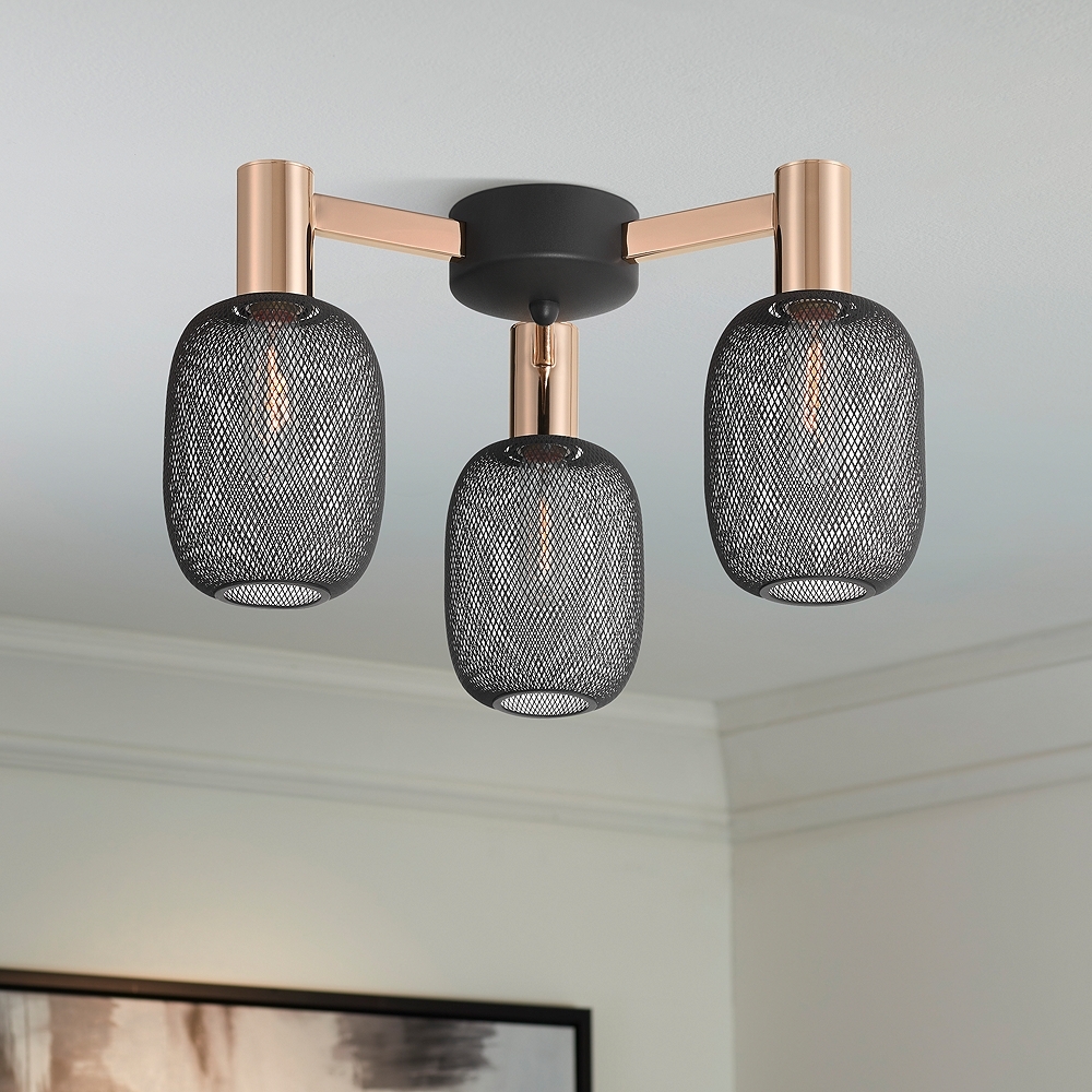 Coburn 16 3/4" Wide Rose Gold Black Mesh 3-Light Ceiling Light - Image 0