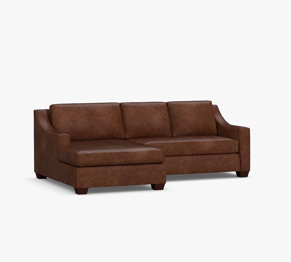 York Slope Arm Leather Right Arm Loveseat 97" with Wide Chaise Sectional and Bench Cushion, Polyester Wrapped Cushions, Statesville Caramel - Image 0