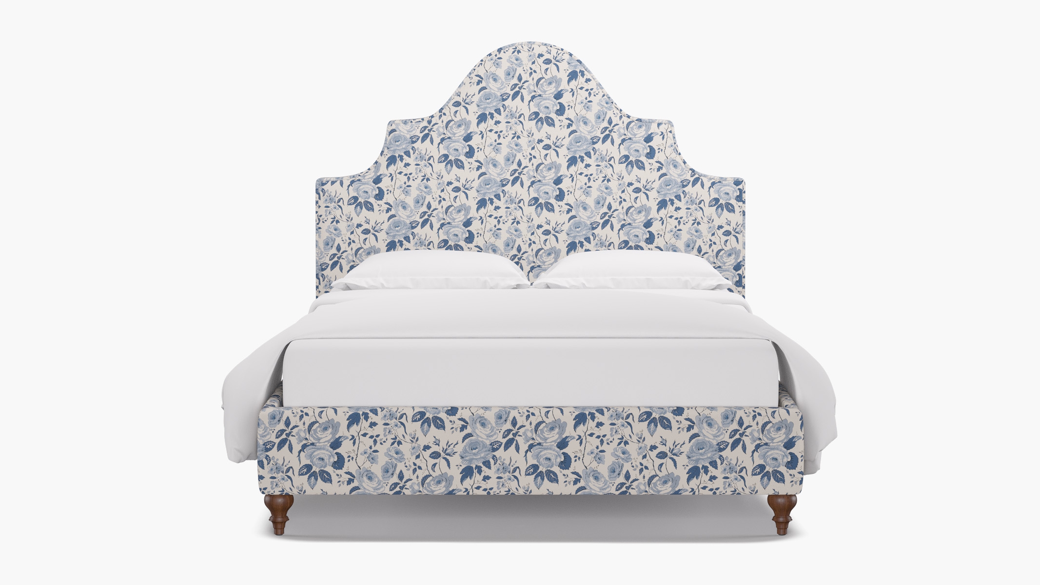 Statement Bed, Delft Chintz, Walnut Traditional Turned Leg, King - Image 0