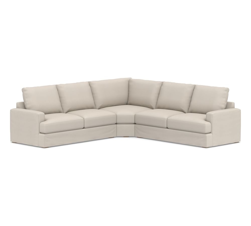 Canyon Square Arm Slipcovered 3-Piece L-Shaped Wedge Sectional, Down Blend Wrapped Cushions, Performance Twill Stone - Image 0