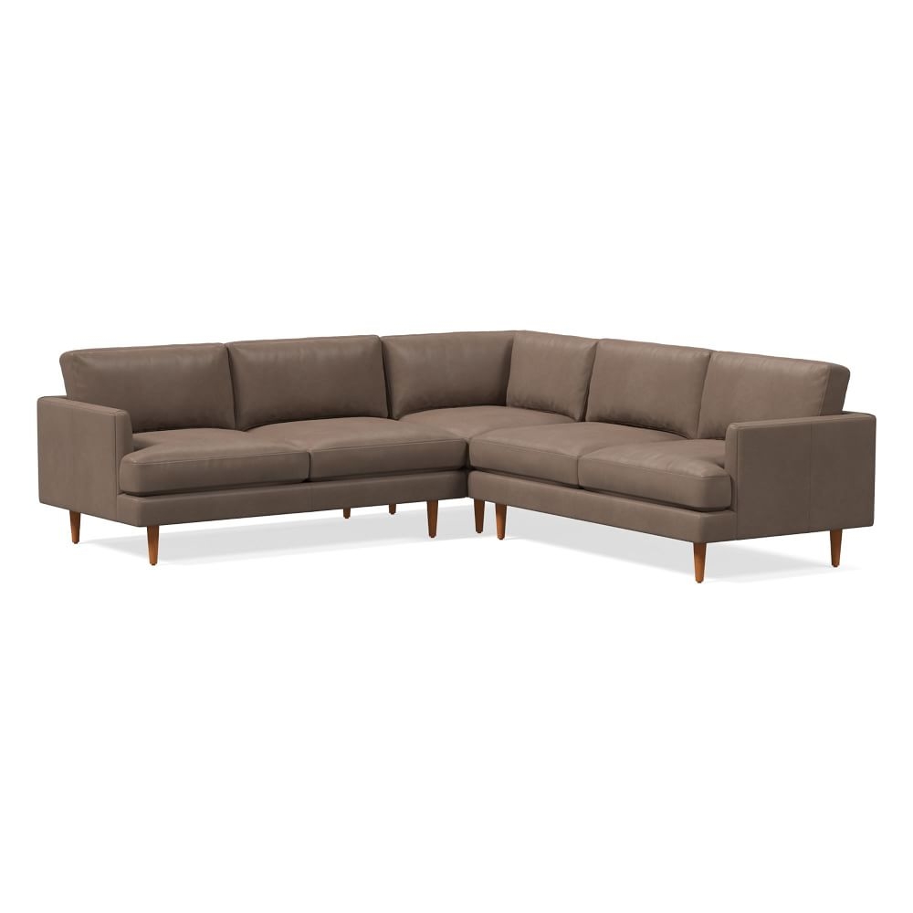 Haven Loft 104" 3-Piece L-Shaped Sectional, Ludlow Leather, Pewter, Pecan - Image 0