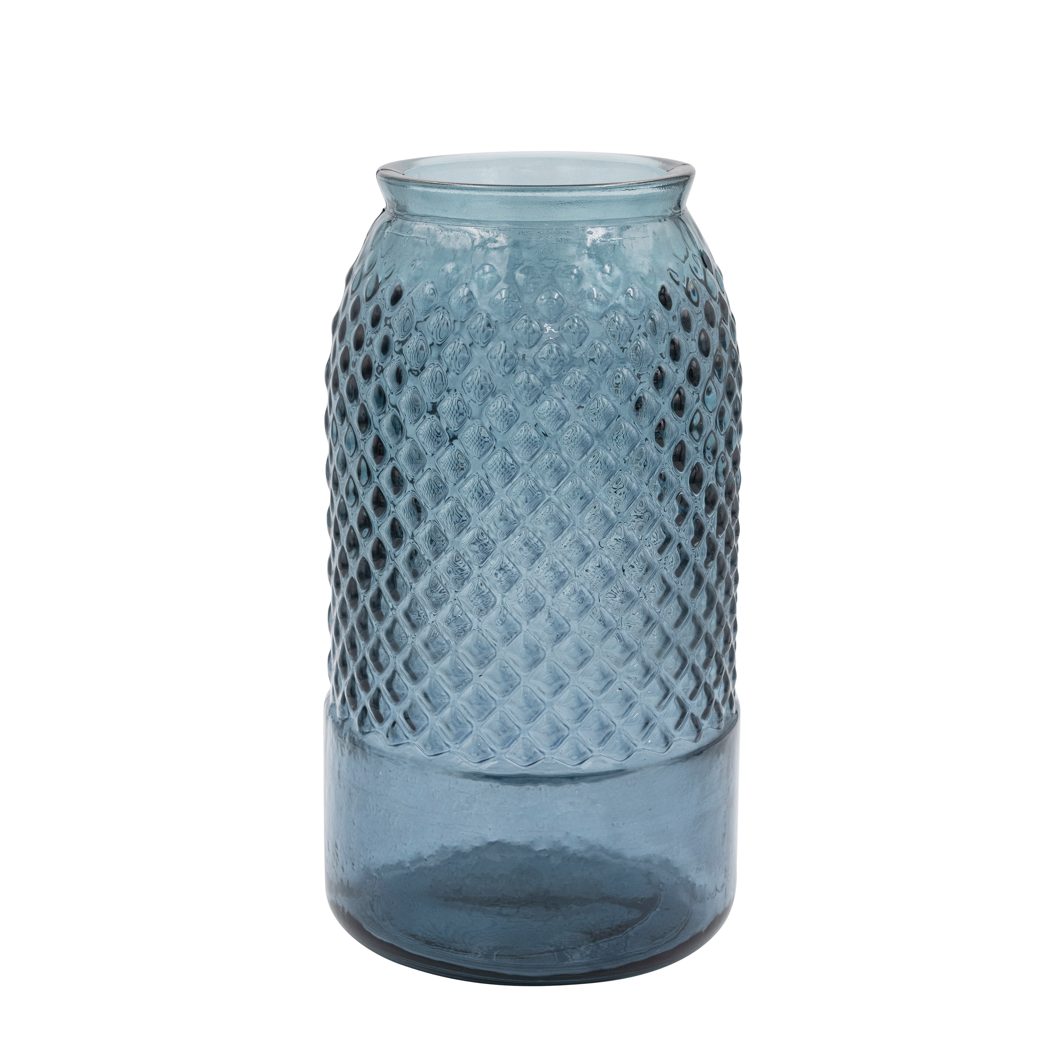 Round Embossed Reclaimed Glass Jar, Blue - Image 0