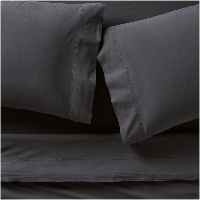 Favorite Washed Organic Cotton Midnight Navy Blue King Bed Sheet Set - Image 0