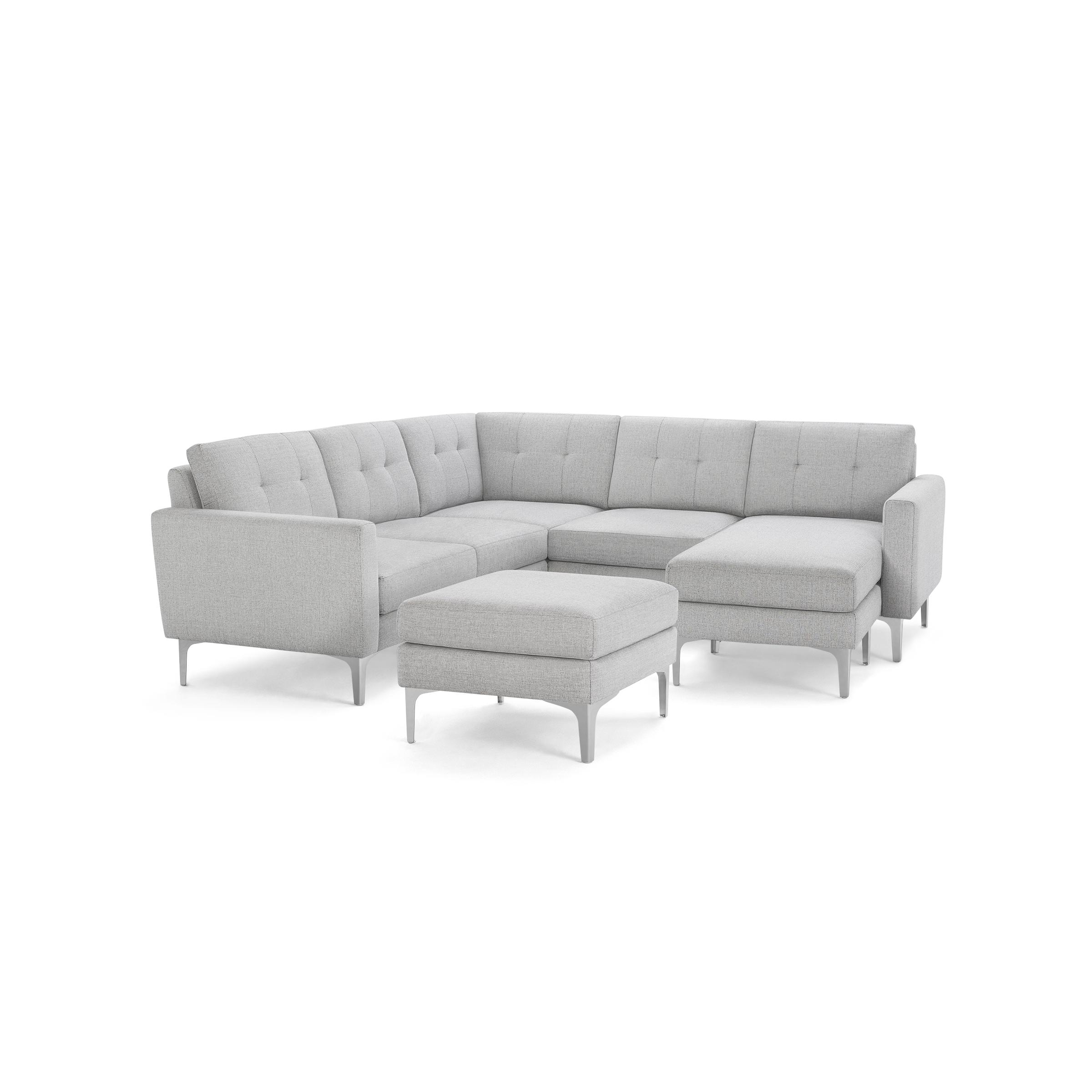 Nomad 5-Seat Corner Sectional with Chaise and Ottoman - Crushed Gravel - Performance Chenille / Chrome - Metal / Block - Image 0