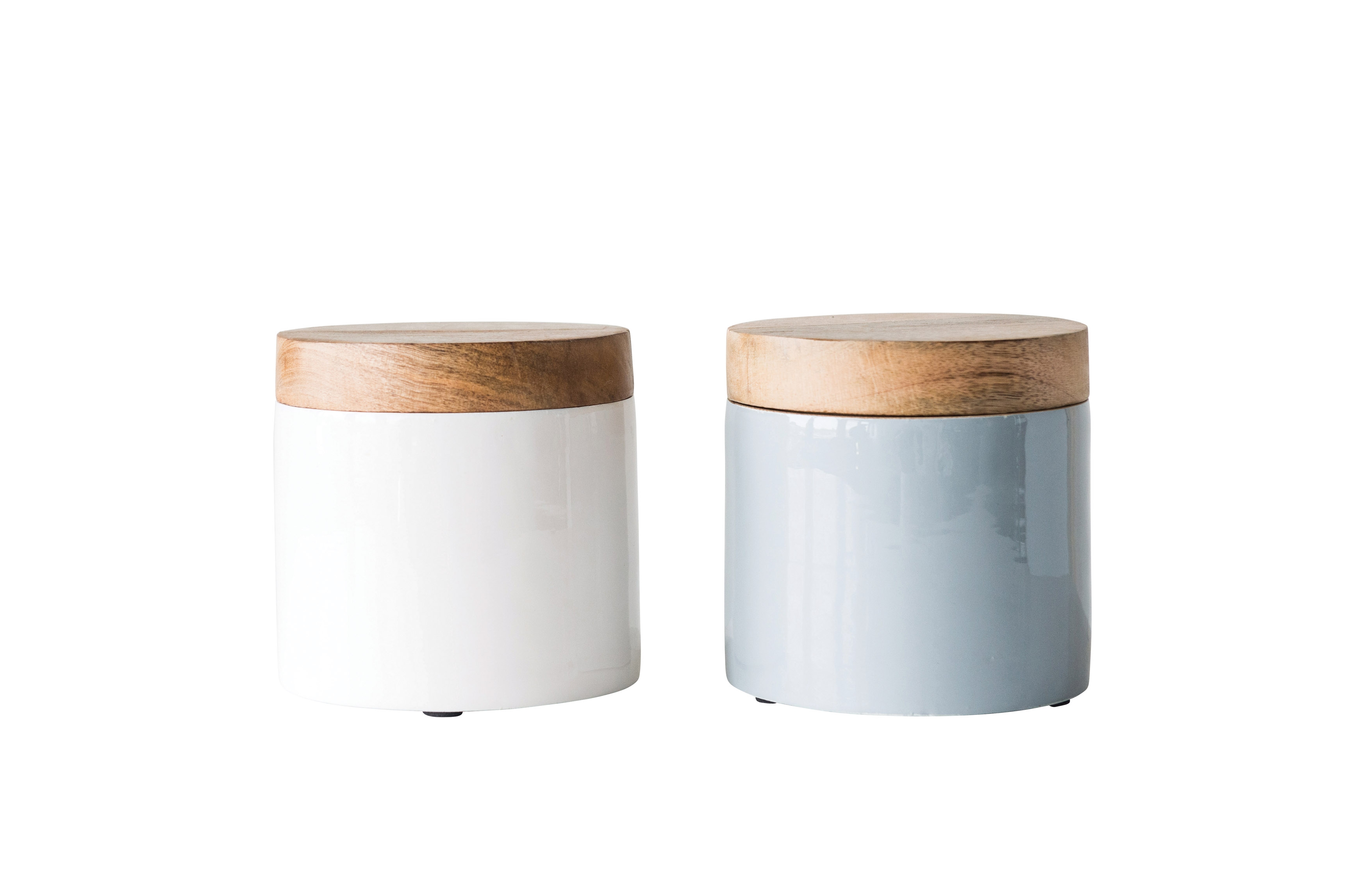 Round Enameled Mango Wood Canister with Lid (Set of 2 Colors) - Image 0
