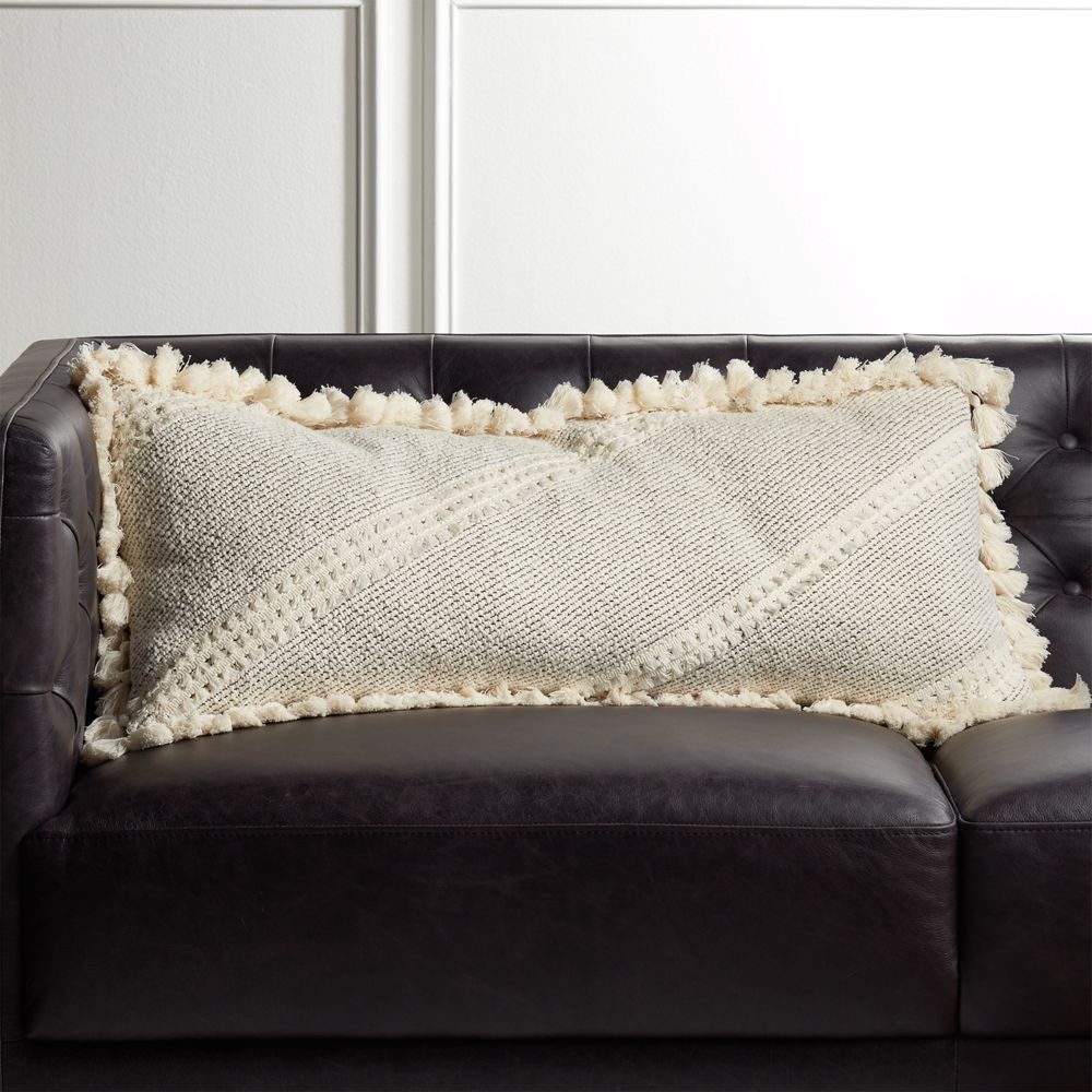 Liana White Tassel Pillow with Down-Alternative Insert - Image 0
