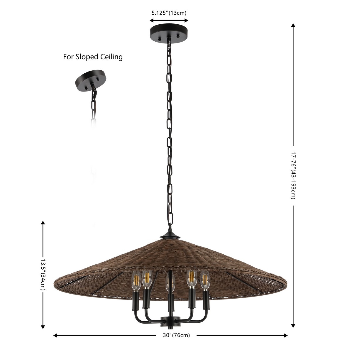 Palmera 5 Lt 30" Pendant - Dark Natural/Black - Image 5