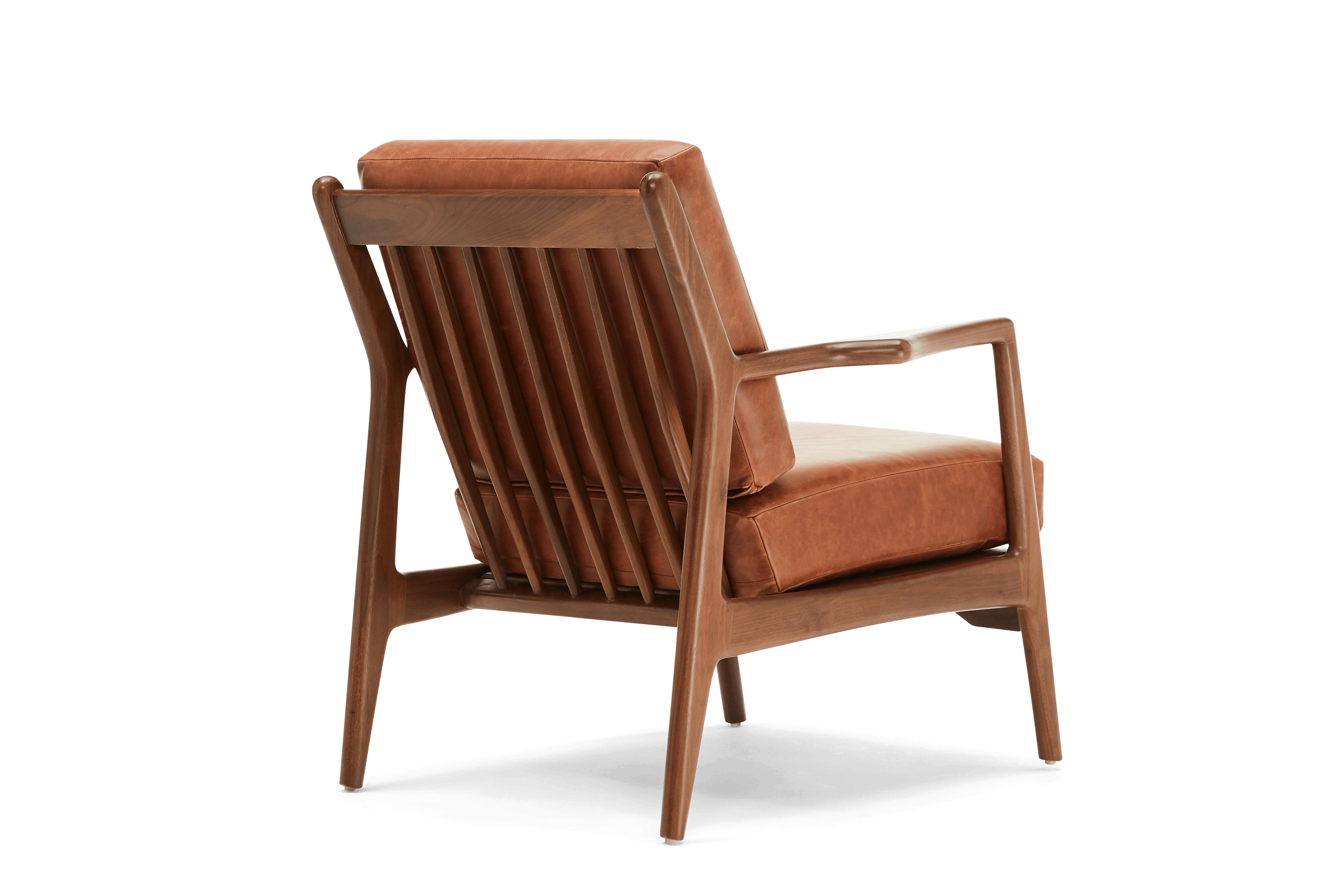 Brown Collins Mid Century Modern Leather Chair - Academy Cuero - Walnut - Image 3
