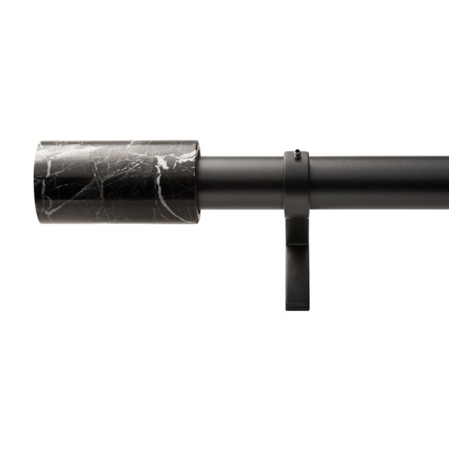 Matte Black with Black Marble Finial Curtain Rod Set 88"-120"x1.25"Dia. - Image 0