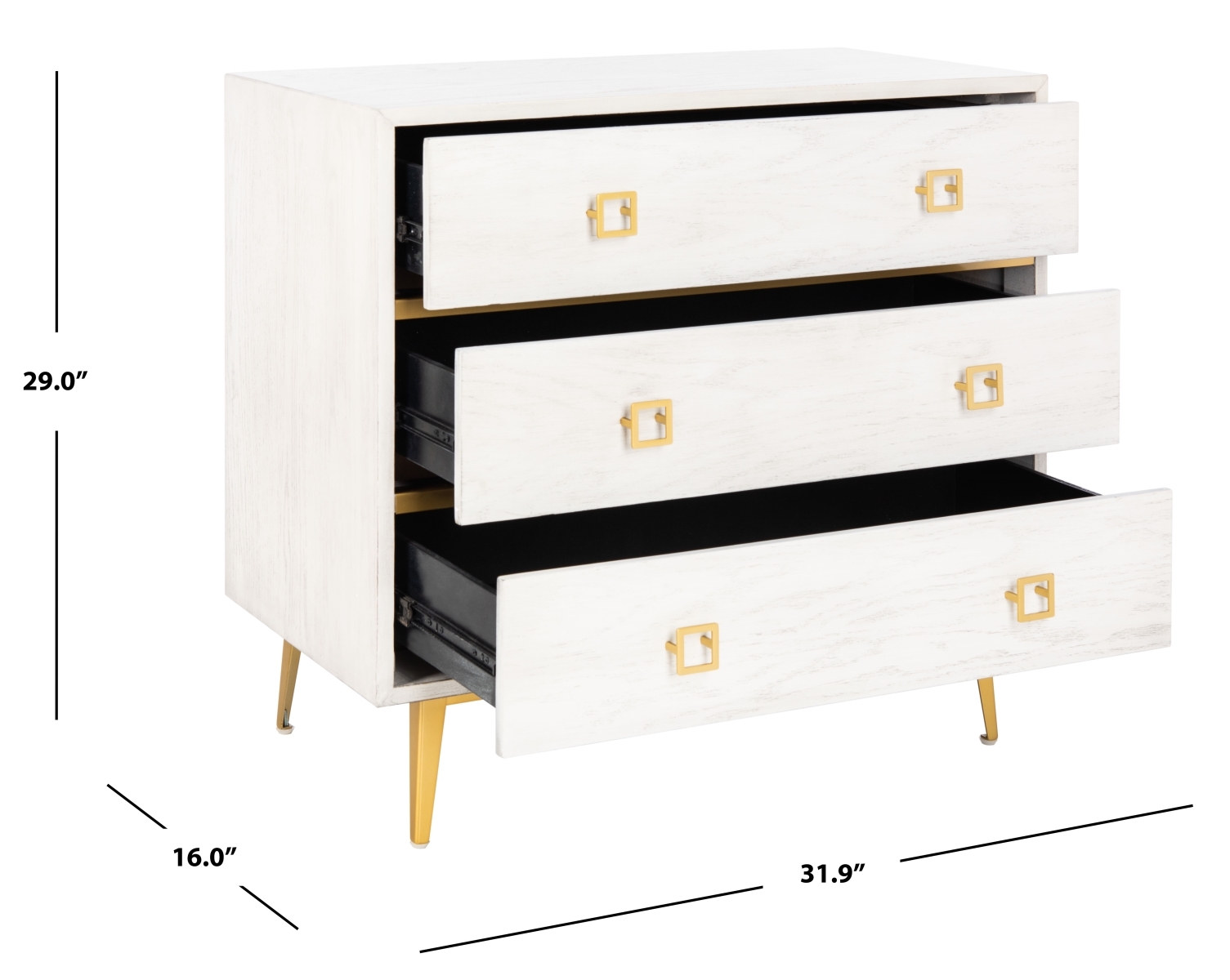 Katia 3 Drawer Chest - White Washed / Gold - Safavieh - Image 5
