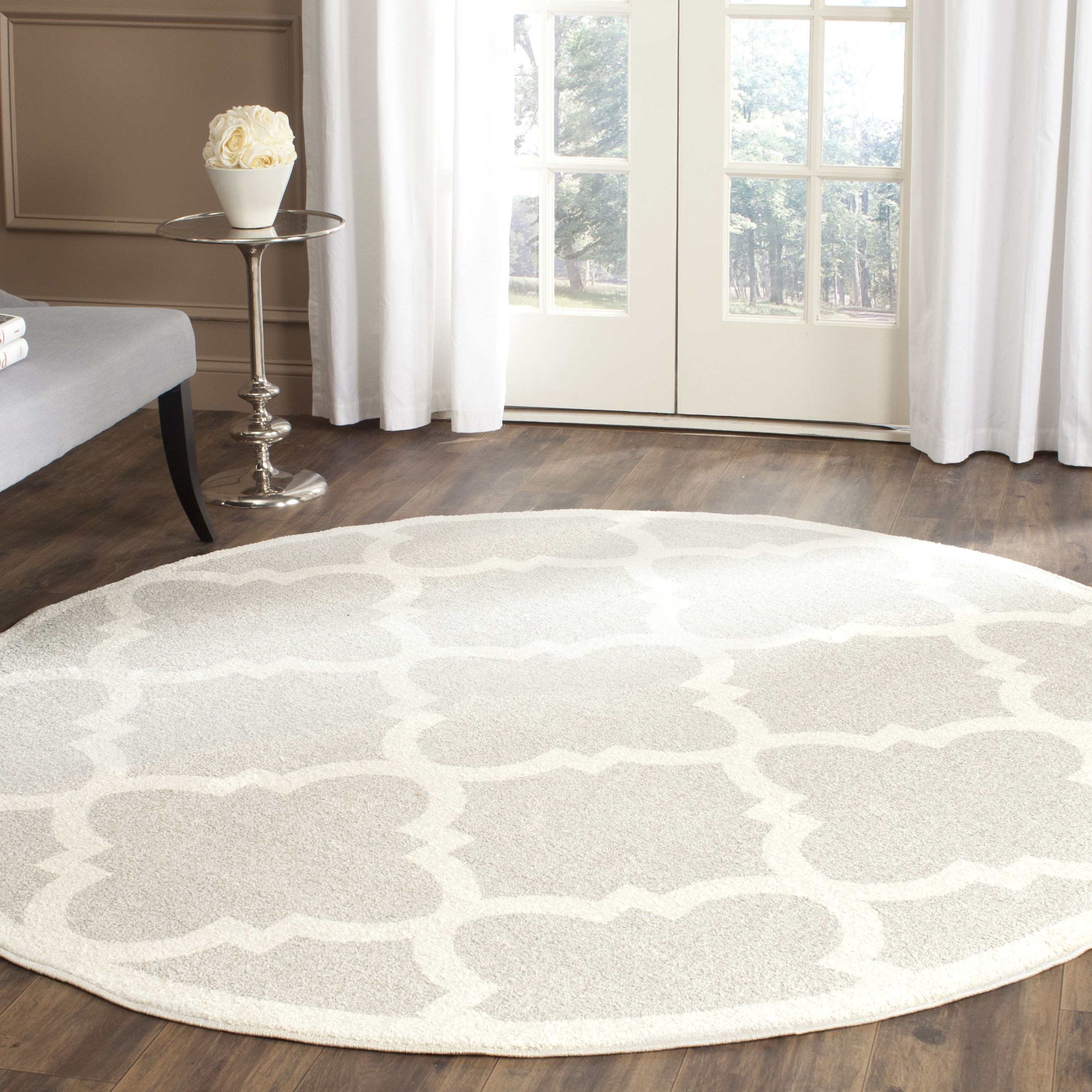 Arlo Home Indoor/Outdoor Woven Area Rug, AMT423B, Light Grey/Beige,  7' X 7' Round - Image 1