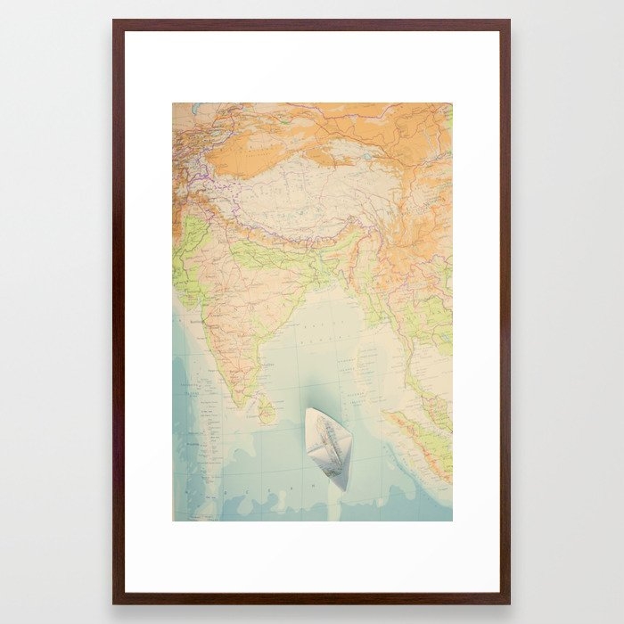 World Map - Wanderlust - Origami Boat - Dreamy Pastel - Nostalgic Asia Travel Photography Framed Art Print by Ingrid Beddoes Photography - Conservation Walnut - Large 24" x 36"-26x38 - Image 0