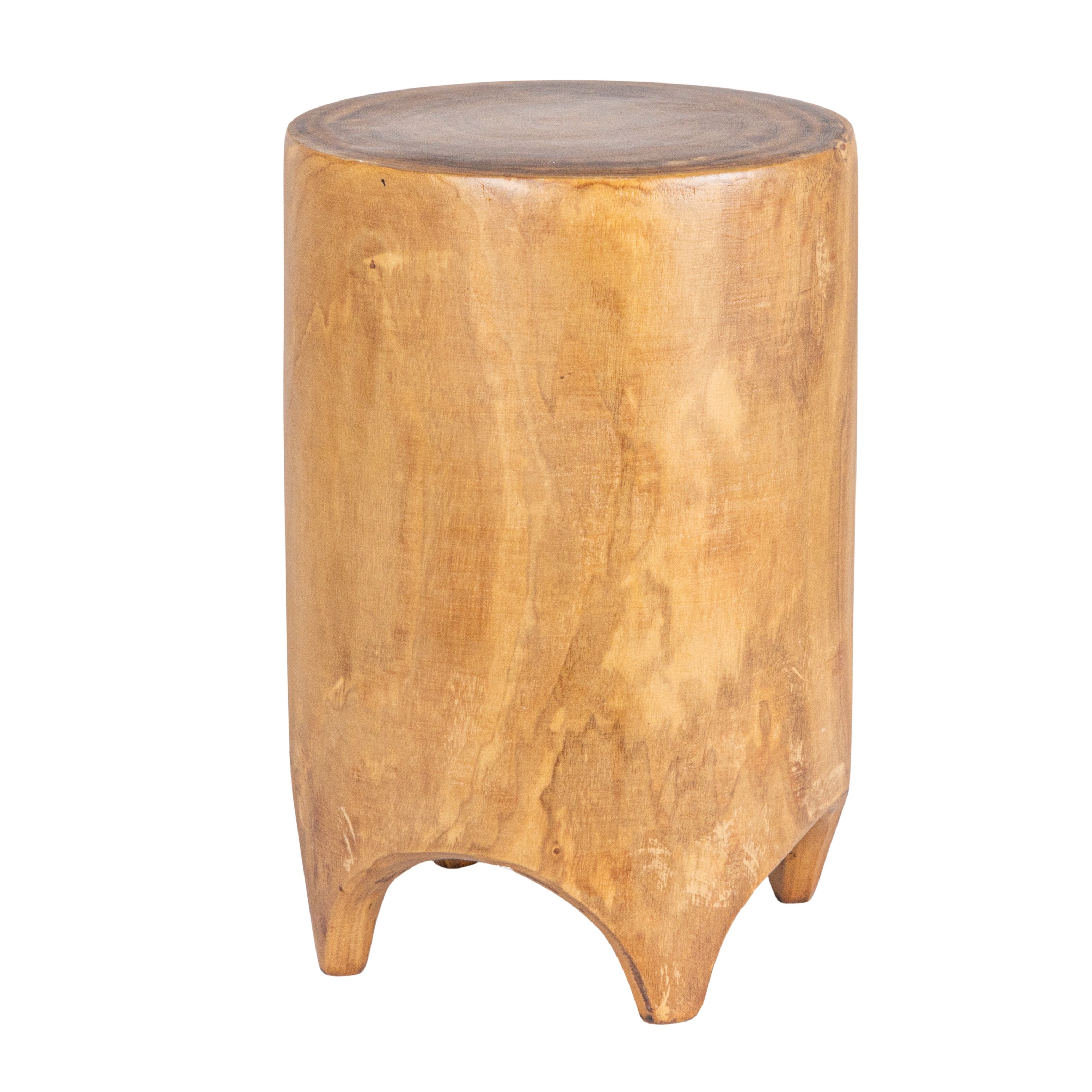 Hand-Carved Wood Stool, Walnut Finish - Image 0