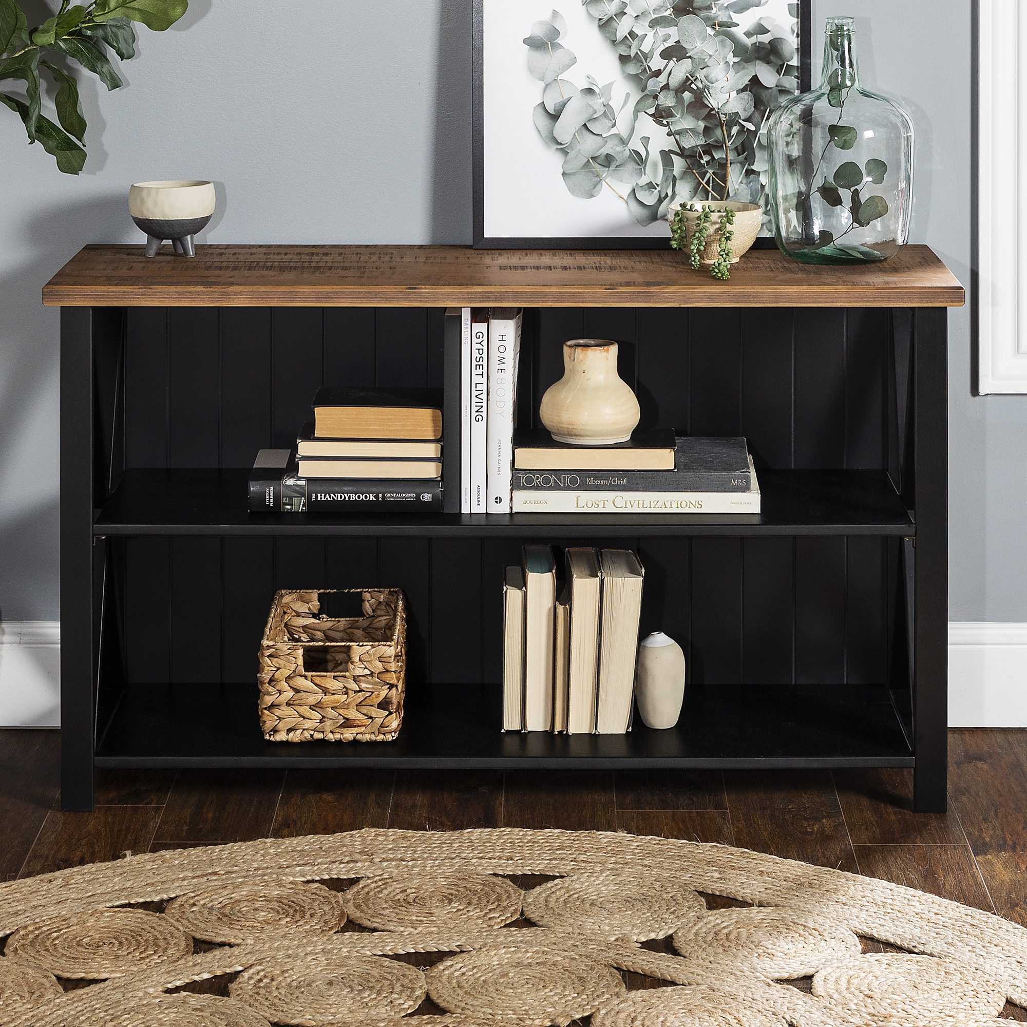 Lucas 52" Solid Wood Farmhouse Storage Console - Rustic Oak/Black - Image 4