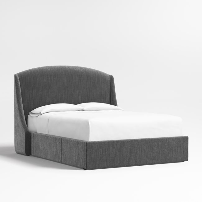 Lafayette 56" Charcoal Grey Queen Upholstered Headboard with Storage Bed Base - Image 0
