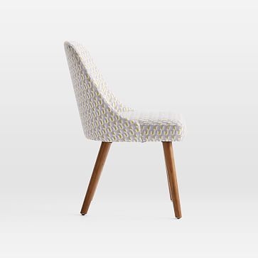 Mid-Century Upholstered Dining Chair, Drawn Dots, Gray Multi, Pecan - Image 3