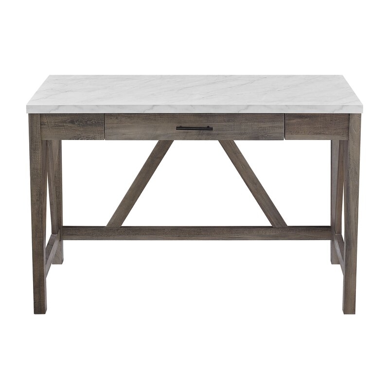 Offerman Desk, Gray Wash & Faux White Marble - Image 0